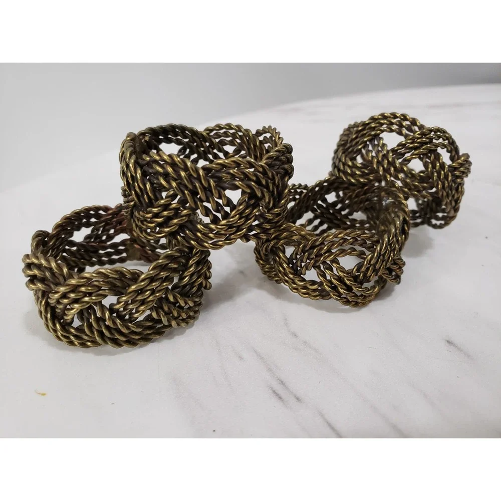 LOT 4 Vintage Brass Napkin Ring Woven Twisted‎ Braided Brutalist MCM Abstract